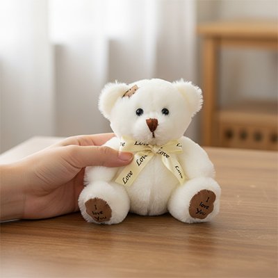 Ours peluche blanc sur une table