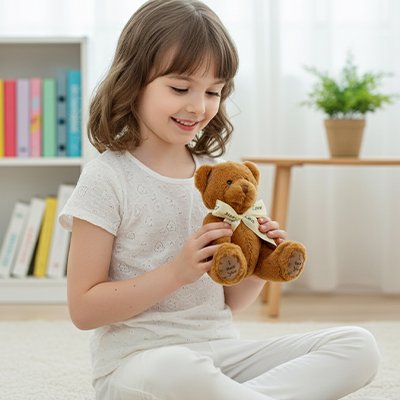 Ours peluche brun foncé dans les mains d'une fillette