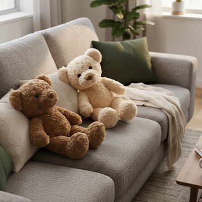 Ours peluche les deux sur le canapé | Alan Eveil™