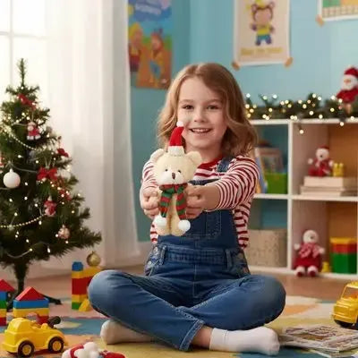Ours en peluche de noël dans les mains d'une fille