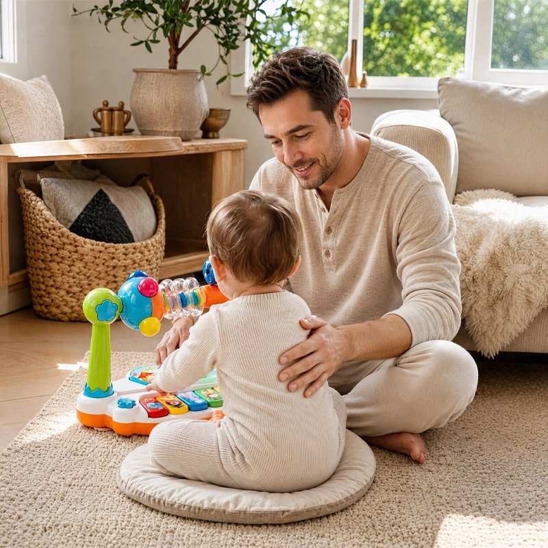 papa assistant bébé sur piano musical pour bébé