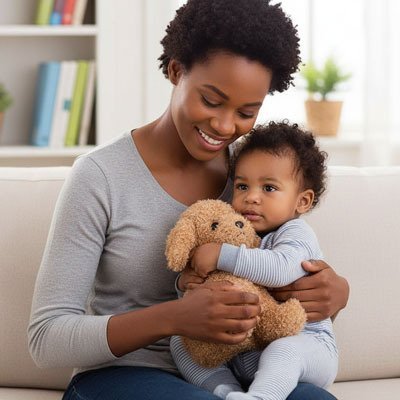 Peluche Chien beige avec bébé et sa maman | Alan Eveil™