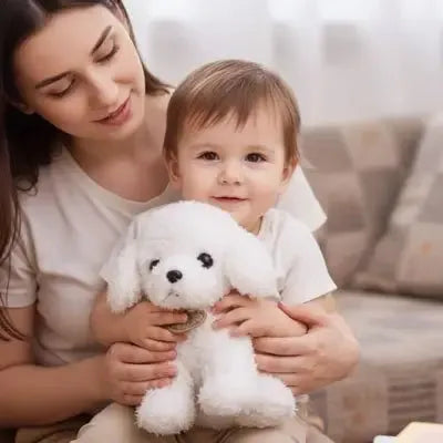 Peluche chien réaliste en situation de jeu