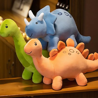 Peluche dinosaure trois races colorées
