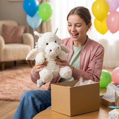 Peluche dragon blanc en cadeau pour un anniversaire 