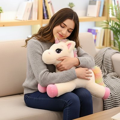 Peluche licorne rose sur grande soeur