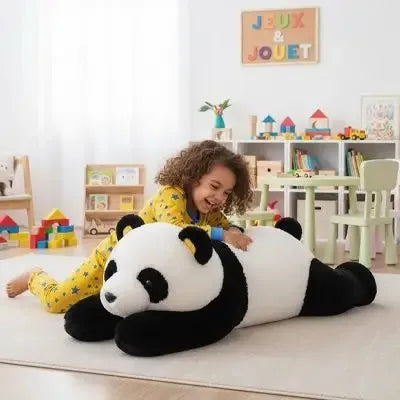 Peluche Panda avec jeune fille sur son dos