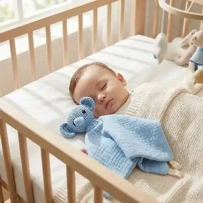 Premier doudou éléphant, Cadeau naissance douceur en cours d'utilisation