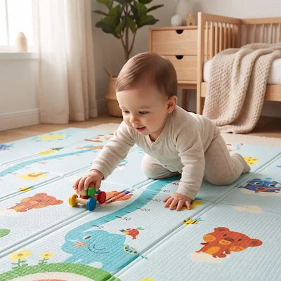 un enfant qui joue sur son tapis bébé motricité libre
