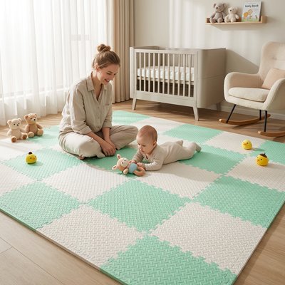 Ensemble de dalles douces pour aire de jeu sécurisée.