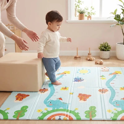 un garçon qui apprend à marcher sur son tapis bébé motricité libre