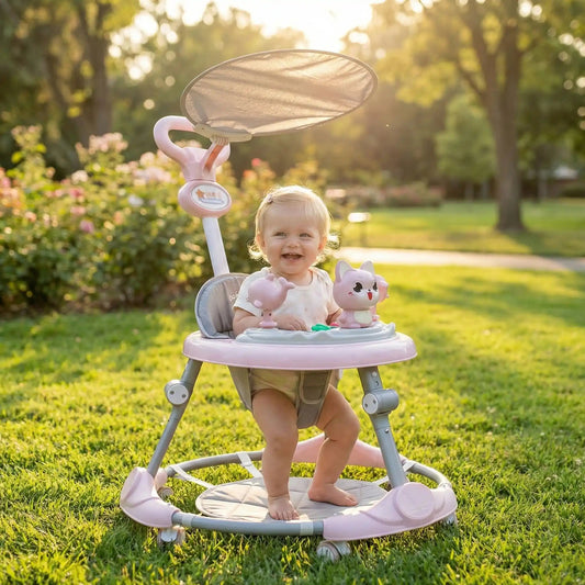 Trotteur bébé fille assise dehors dans le foin