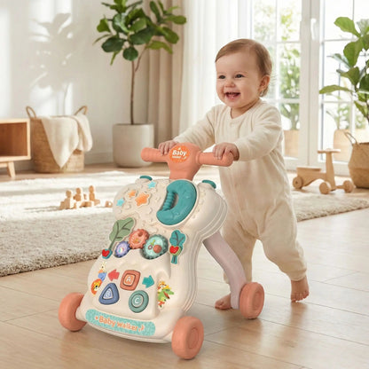 Trotteur bébé fille marche souriante