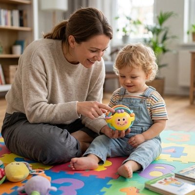 Un enfant interagit avec le hochet d'éveil balle