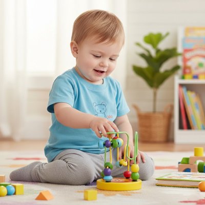 boulier en bois utilisé par un enfant jouant attentivement