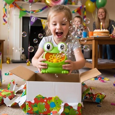 une fillette qui reçoit son jouet d'éveil comme cadeau