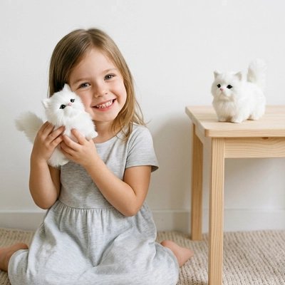une petite fille qui câline son animal en peluche
