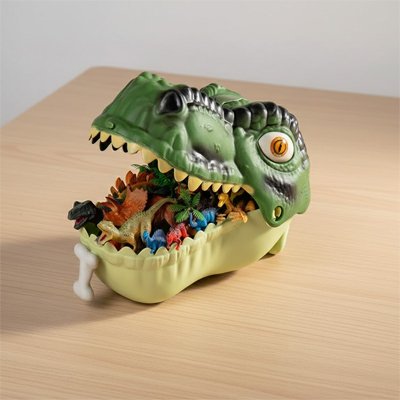Figurines préhistoriques captivantes dans boîte à mâchoires rétractable